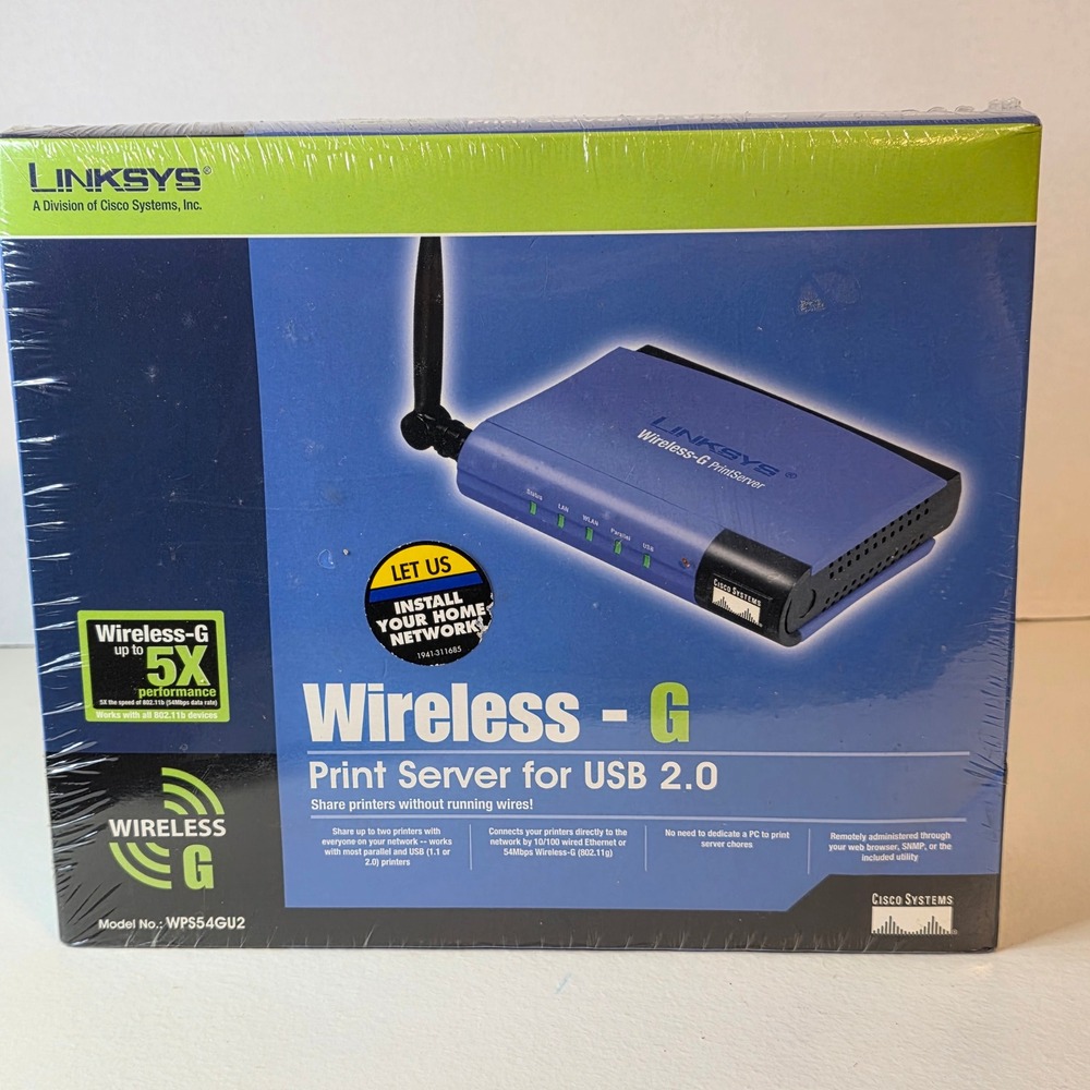 Linksys Wireless-G Print Server for USB 2.0 Parallel Port WPS54GU2 New Sealed